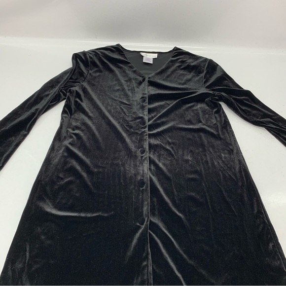 Susan Graver Black Velvet Duster Medium  Button Up Stretch Holiday Goth Classic - Picture 5 of 9
